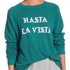 Wildfox Women's XL Teal Graphic Crewneck Sweatshirt | 100% Cotton USA